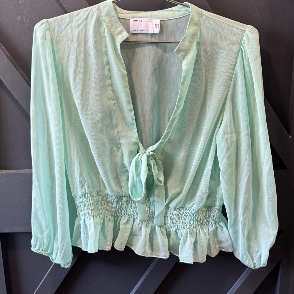 ASOS Mint Green Tie-Front Blouse | Size: L
